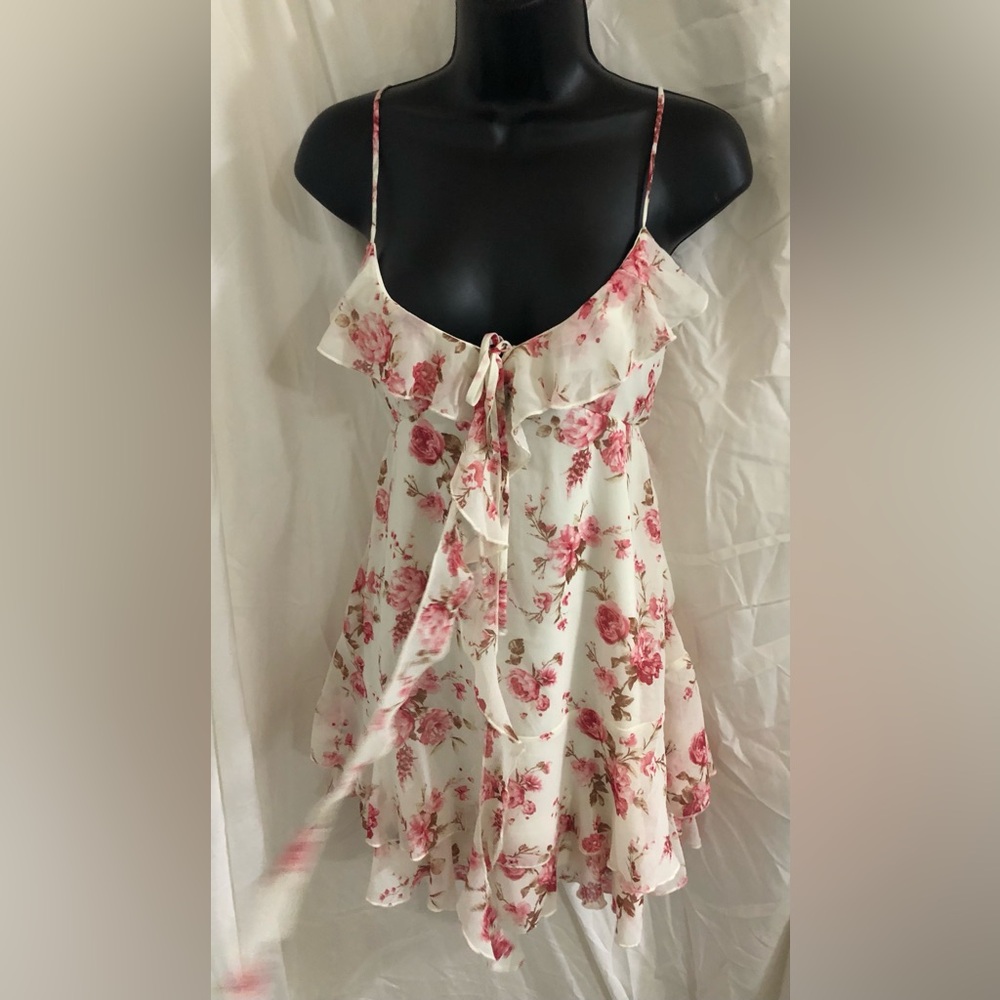 Jessica Simpson white pink floral ruffles tiered mini dress size large brand new